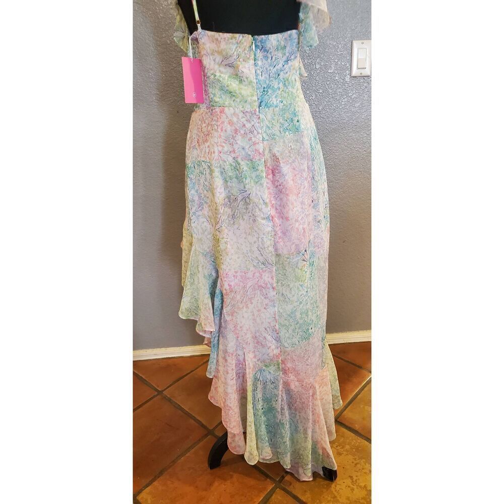 Amanda Uprichard‎ Lively Pastel Sequin Asymmetrical Ruffle  Midi Dress Size M - Picture 9 of 13